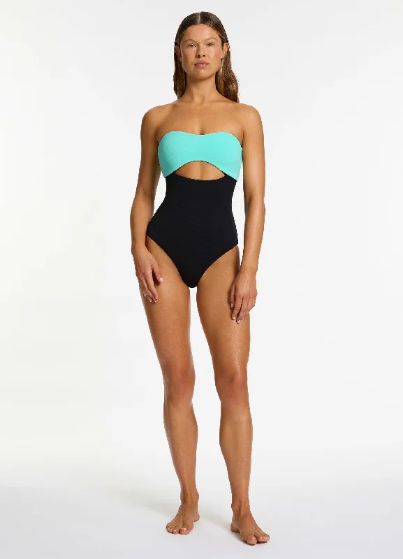 Versa Rib Cut Out Bandeau One Piece - Black / Dolce