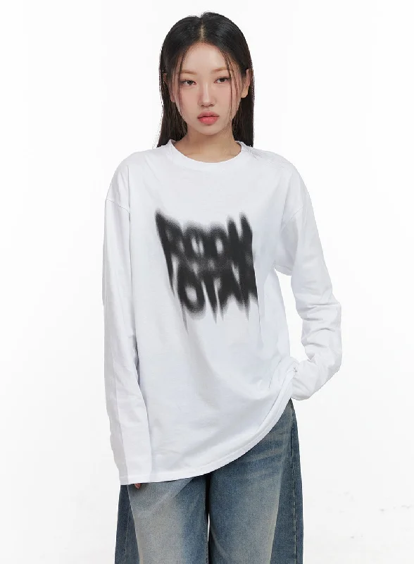 Oversized Graphic Print Long Sleeve Tee CD411