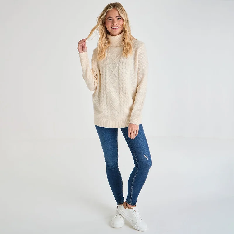 Ladies Polo Neck Cable Knit Jumper