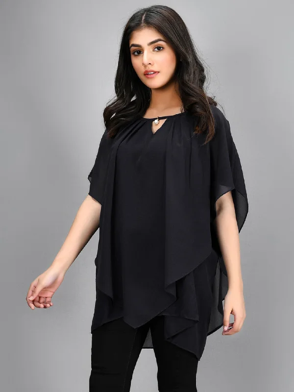 Pleated Chiffon Top - Black