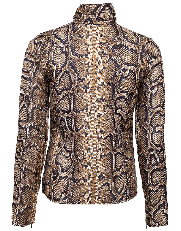 High-Neck Python Print Blouse