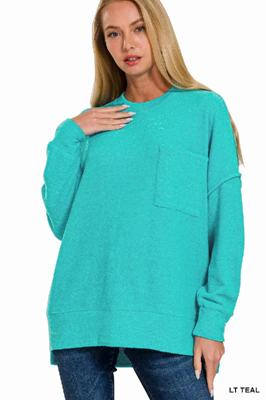 HT-25041A Zenana Brushed Melange Hacci Crew Neck Sweater