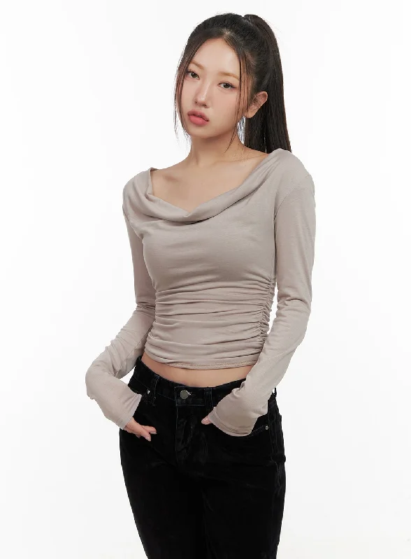 Solid Long Sleeve Crop Tee CD413