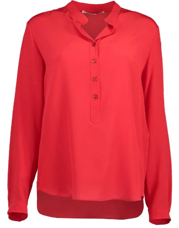 Powder Red Silk Crepe de Chine Eva Shirt