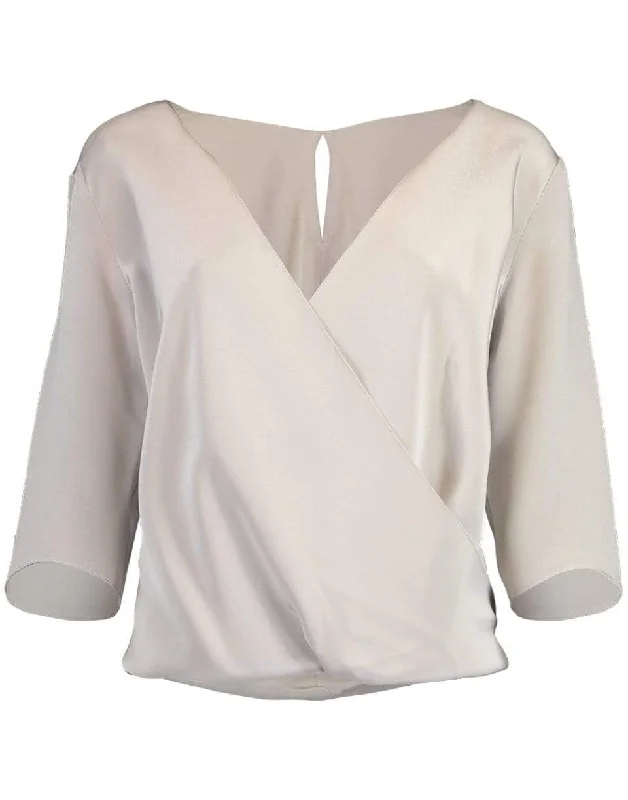 Elbow Sleeve V-Neck Crossover Give Blouse