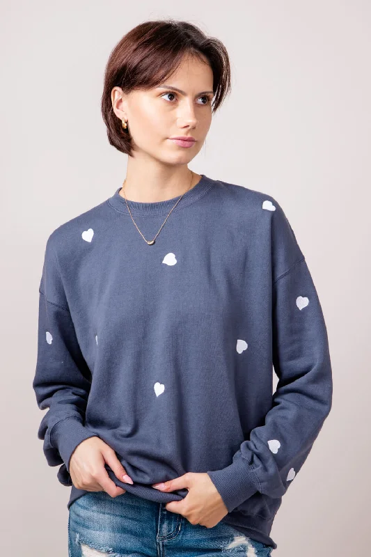 1897 Active Heart Embroidered Sweatshirt for Women in Blue | T978-DENIMBLUE