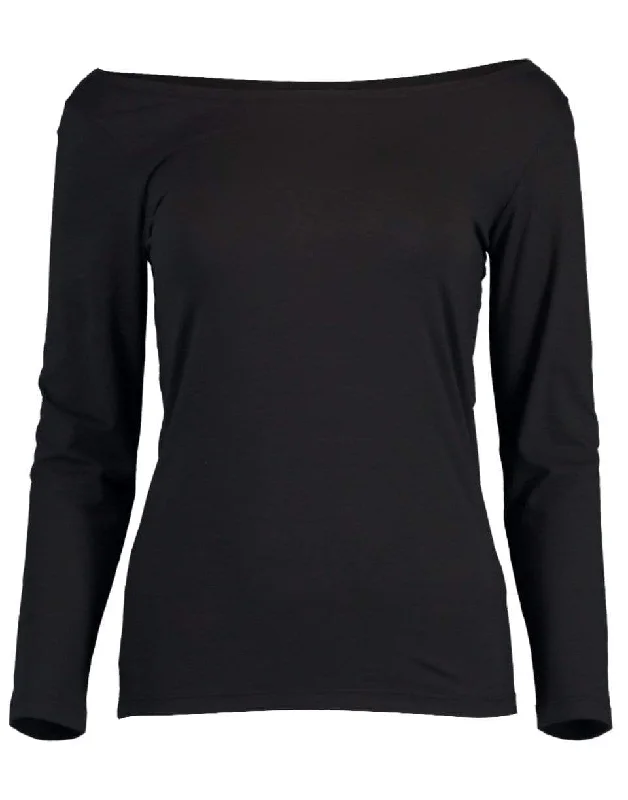 Black 3/4 Sleeve Ballet Neck Tee