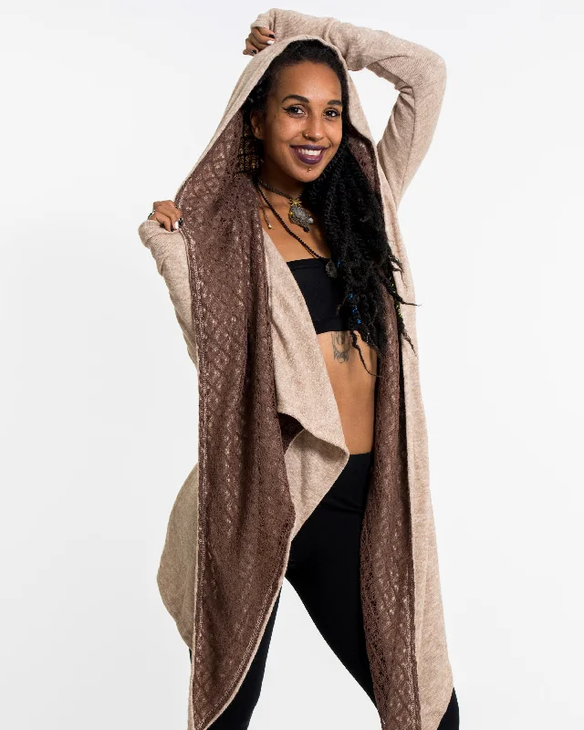 Hoodie Shawl Cardigan in Brown