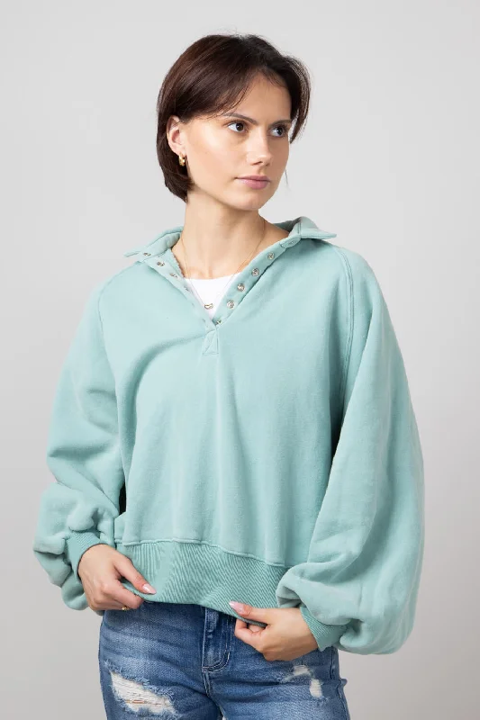 Snap Button Collared Fleece for Women in Sage | PT16060-SAGE