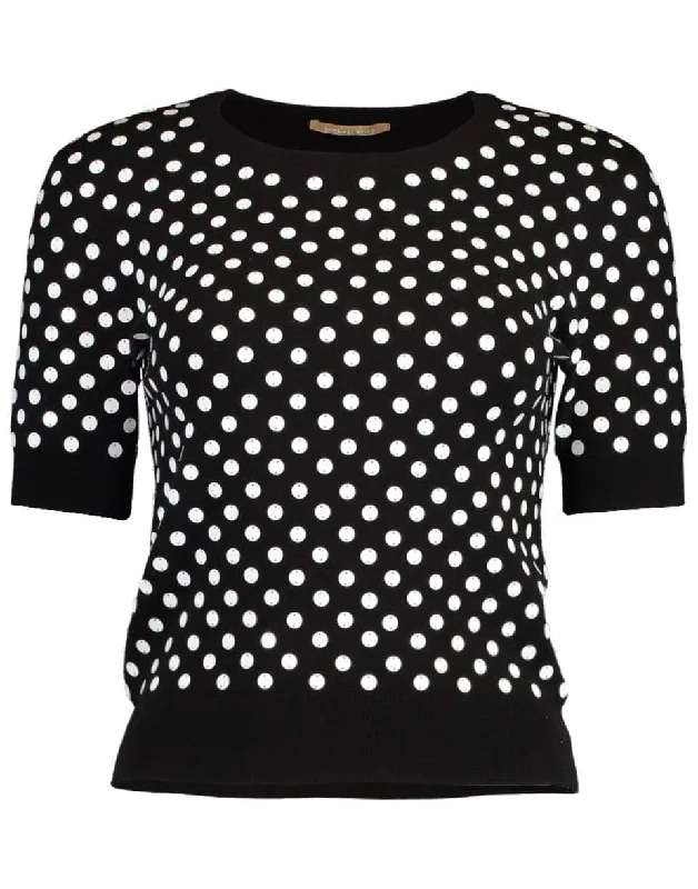 Embroidered Polka Dot Knit Top