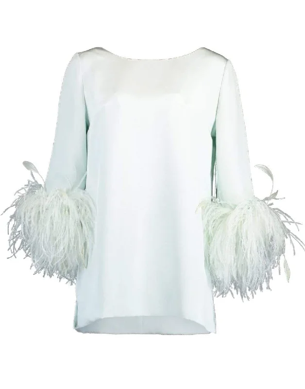 Mint Feather Cuff Boat Neck Top