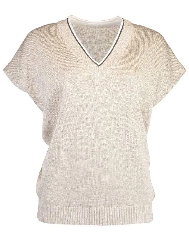 Short Sleeve V-Neck Monili Knit Top