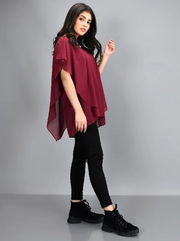 Pleated Chiffon Top - Maroon