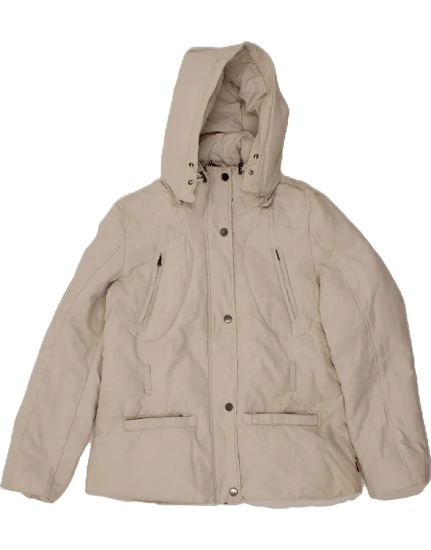 KAPPA Womens Hooded Padded Jacket UK 16 Large Off White Cotton