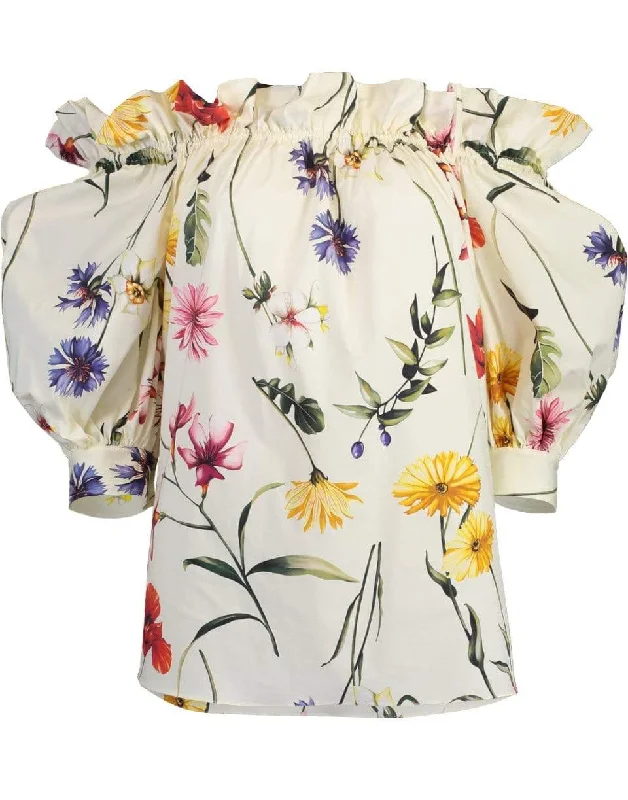 Off Shoulder Short Sleeve Floral Blouse