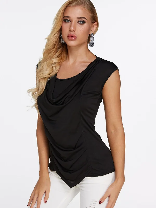 Custom Scoop Neck Plain Lace-Up Pleated Sleeveless T-Shirts