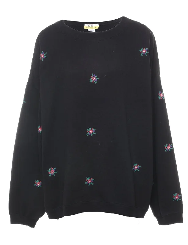 Black Floral Printed Sweatshirt - L