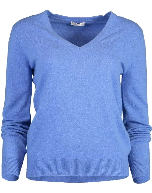 Ocean Blue Cashmere V-Neck Sweater