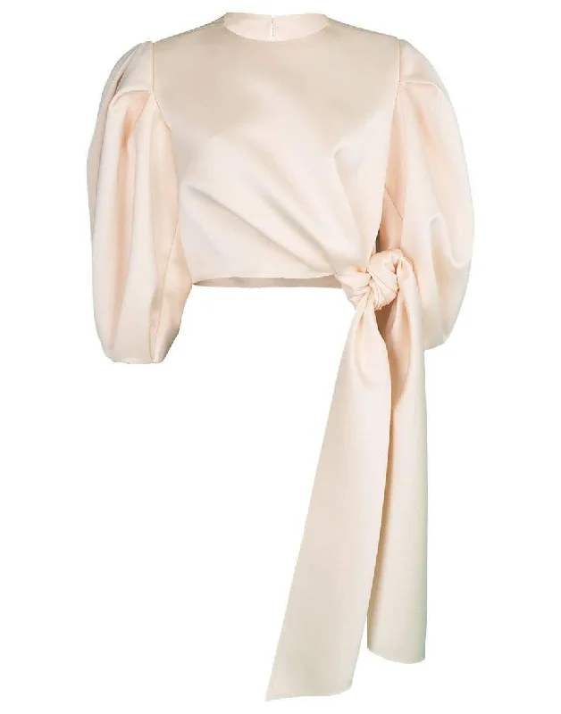 Alabaster Knot Sash Puff Sleeve Top