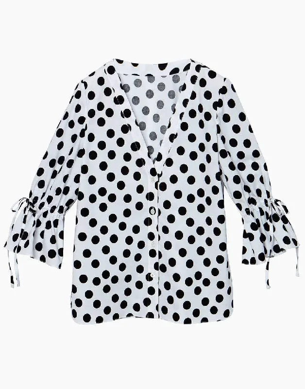 Ruffle Sleeve Dot Print Blouse