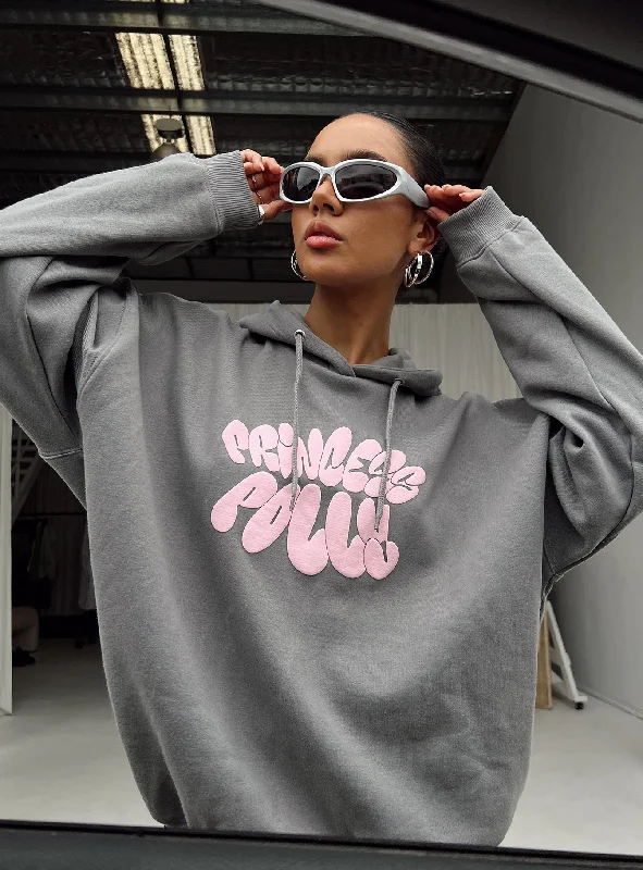 Princess Polly Hoodie Sweatshirt Bubble Text Charcoal / Light Pink