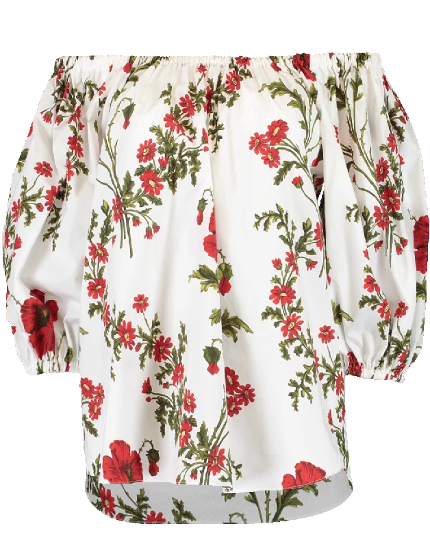 Off Shoulder Poppy Print Top