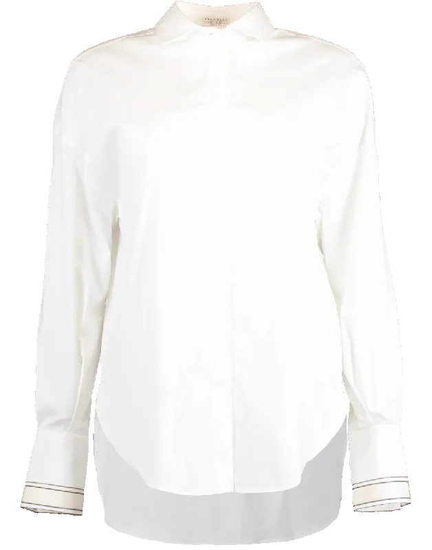 Monili Cuff Poplin Stretch Button Down Blouse