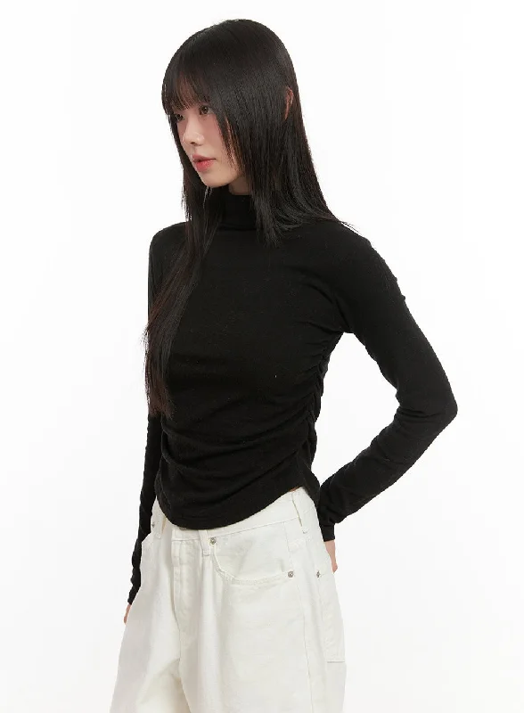 Shirred Slim-Fit Turtle Neck Top CJ506