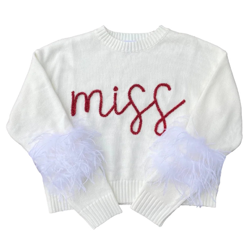 “Miss” Feather Sleeve Sweater