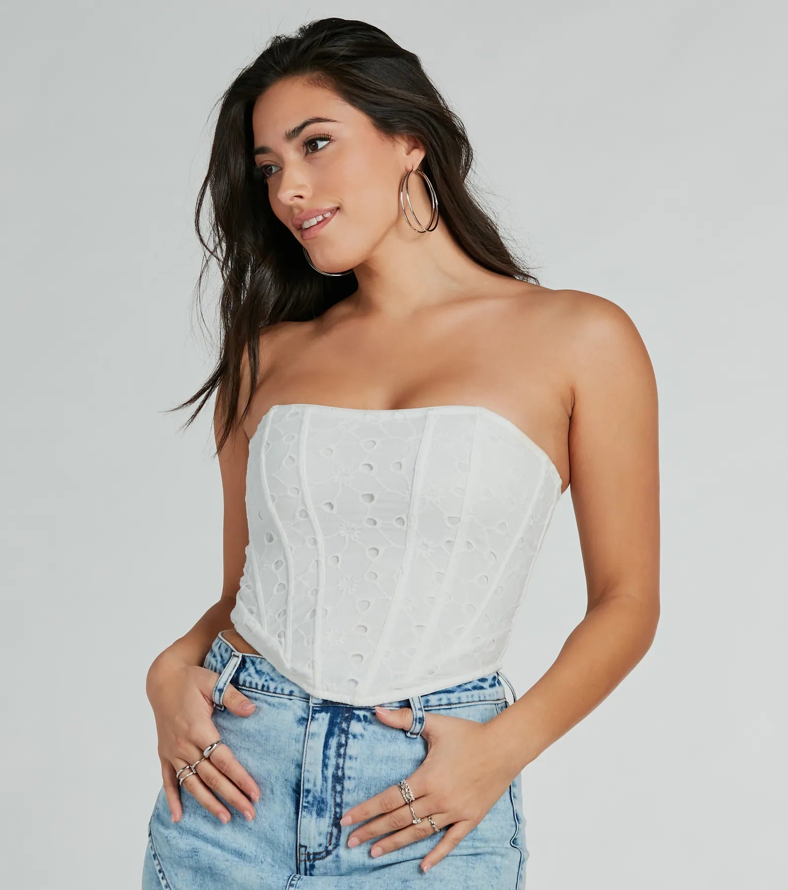 Major Charmer Strapless Eyelet Lace Corset Top