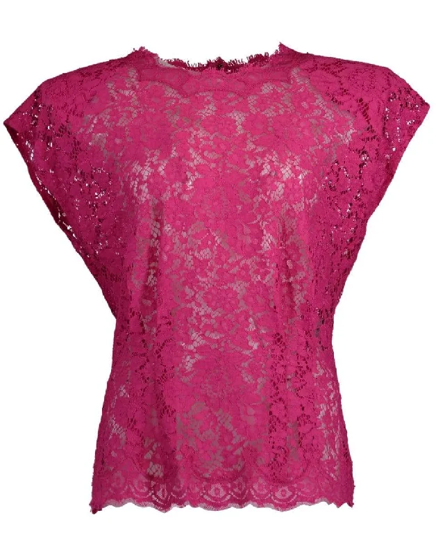 Padded Shoulder Lace Top