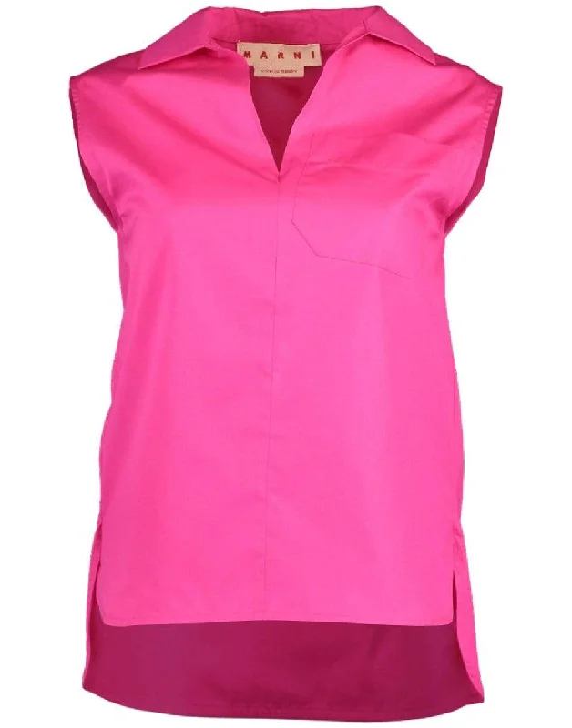 Cotton Poplin Collared Tank Top