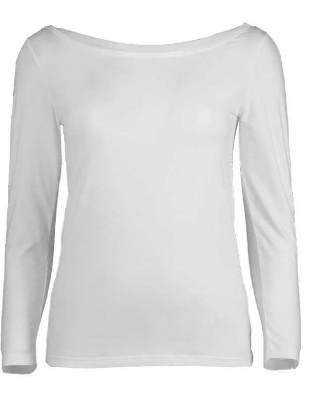 White 3/4 Sleeve Ballet Neck Tee