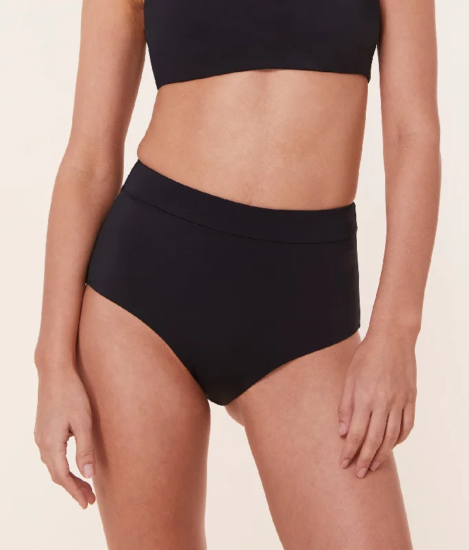 The Wide Band High Waist Bikini Bottom - Eco Nylon - Black