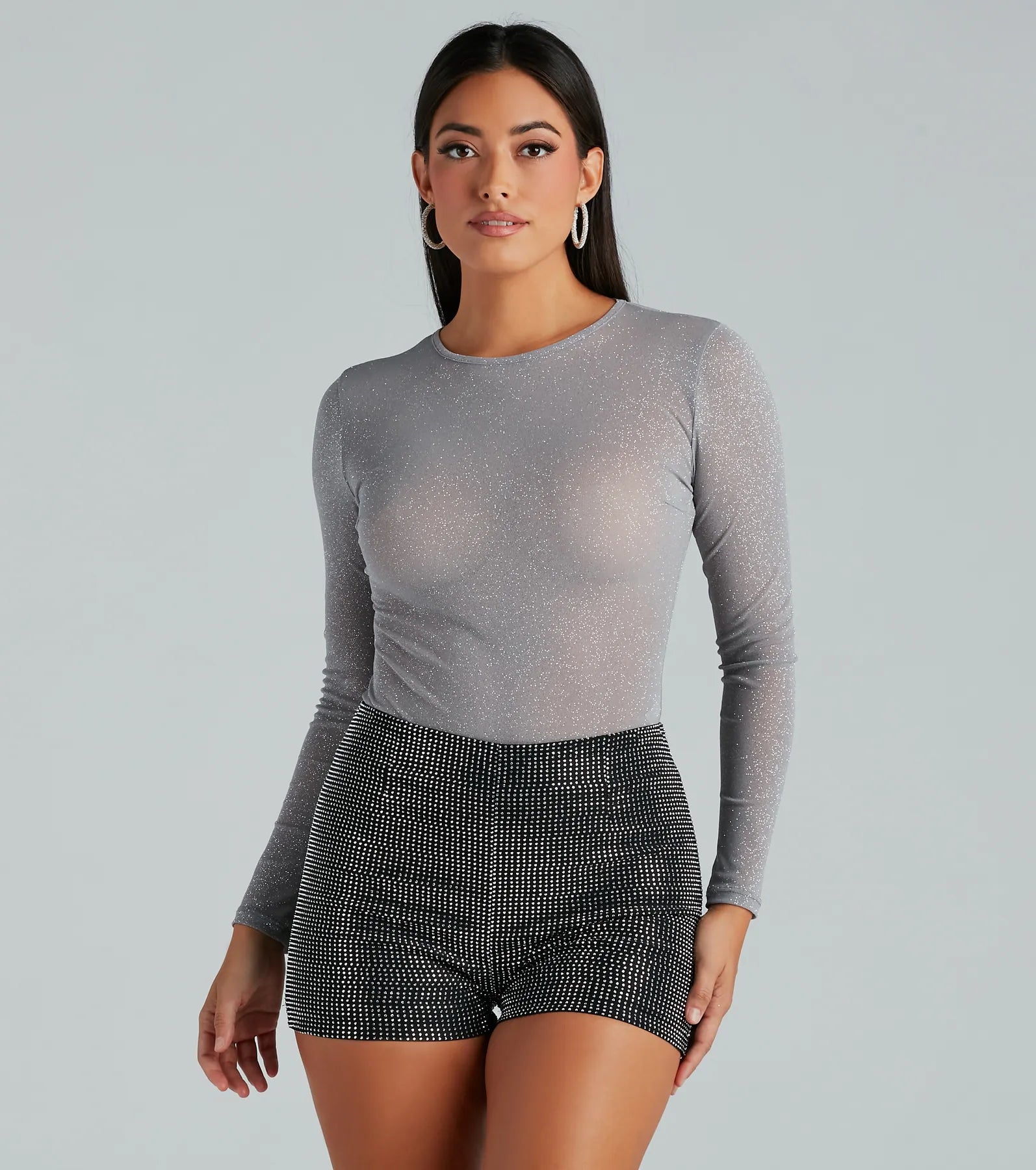 Center Stage Glitter Mesh Long Sleeve Bodysuit