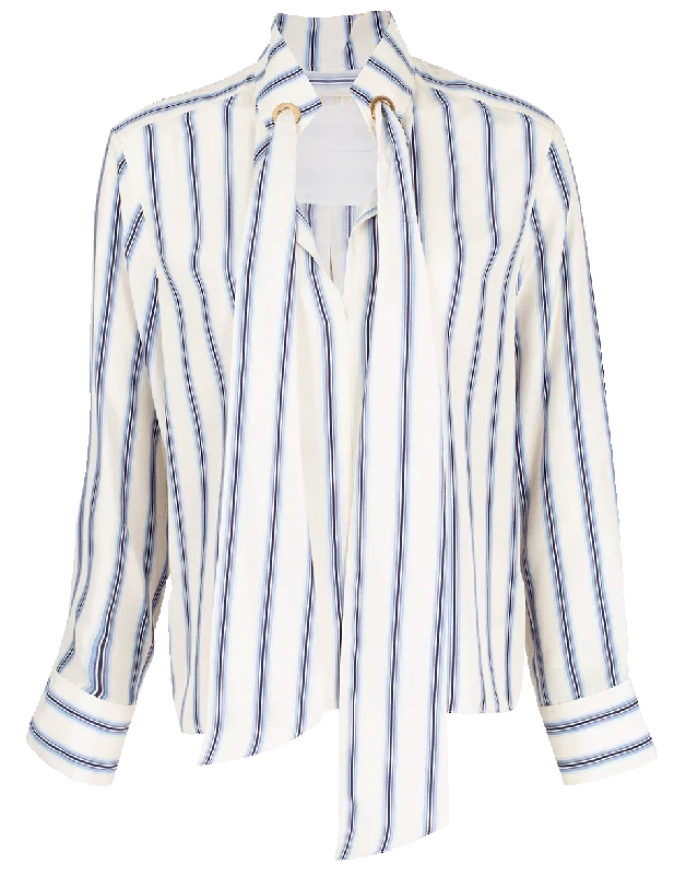 Neck Tie Striped Blouse