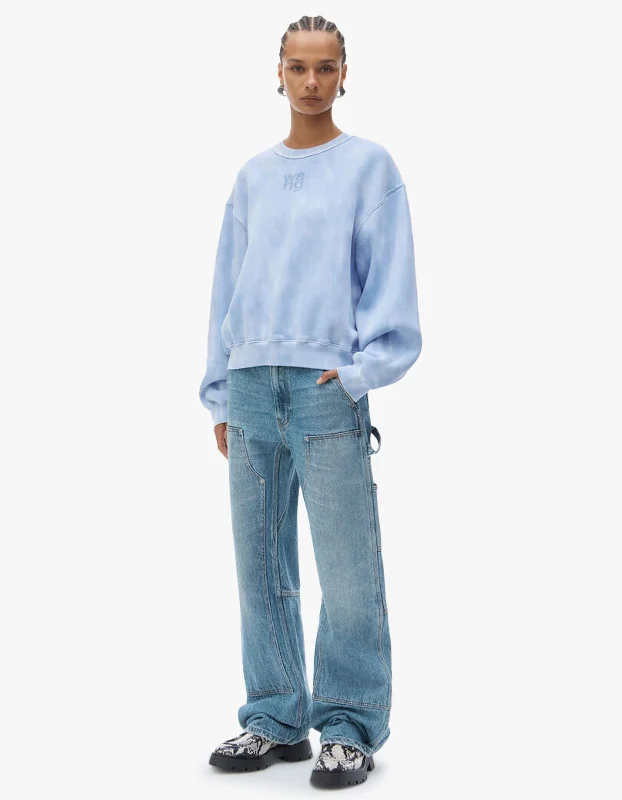 Essential Terry Crew Sweatshirt W/ Puff Paint Logo - Washed Pale Blue