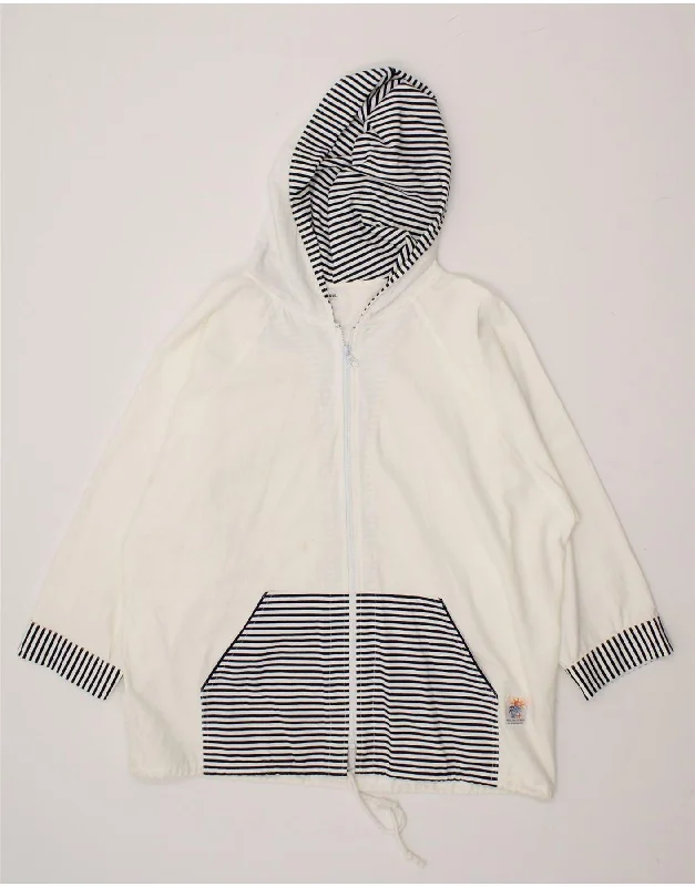 VINTAGE Womens Hooded Racer Jacket UK 20 2XL White Striped Cotton