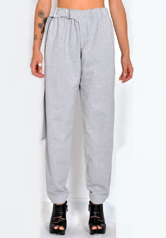 VEJAS MAKSIMAS 2078 BELTED SWEAT JERSEY PANTS GREY MELANGE