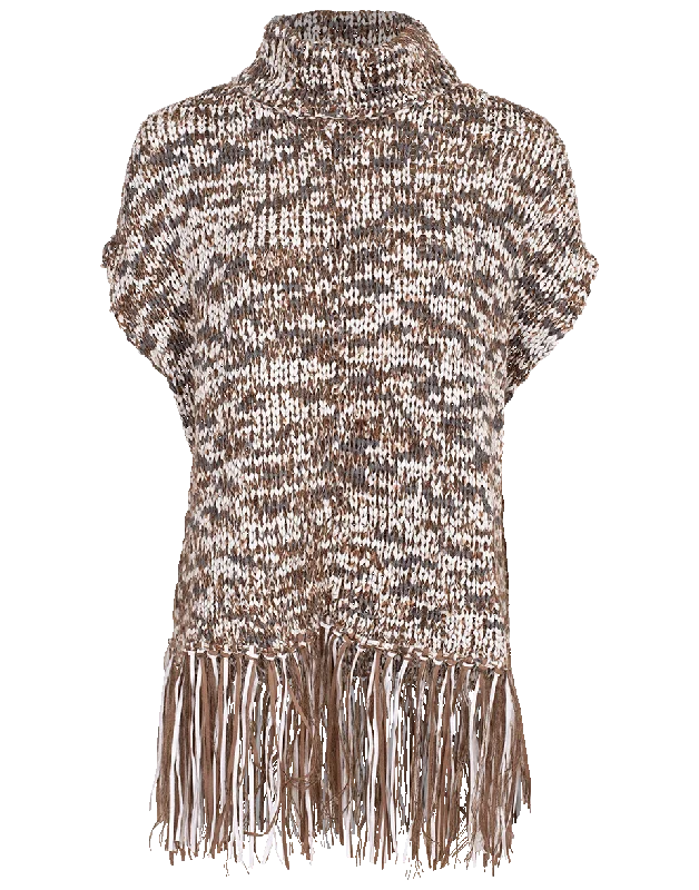 Dry Cotton Pailette Fringe Poncho