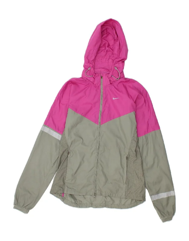 NIKE Womens Hooded Rain Jacket UK 10 Small Pink Colourblock Polyester