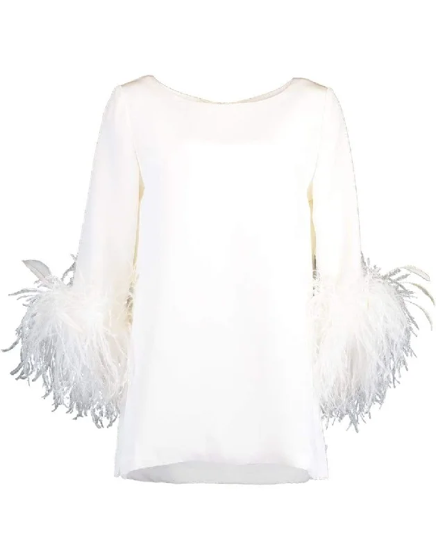 White Feather Cuff Boat Neck Top