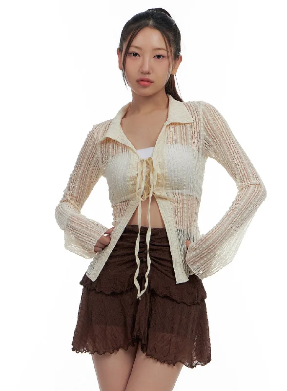 Sheer Strap Corset-Style Crop Cardigan CS424