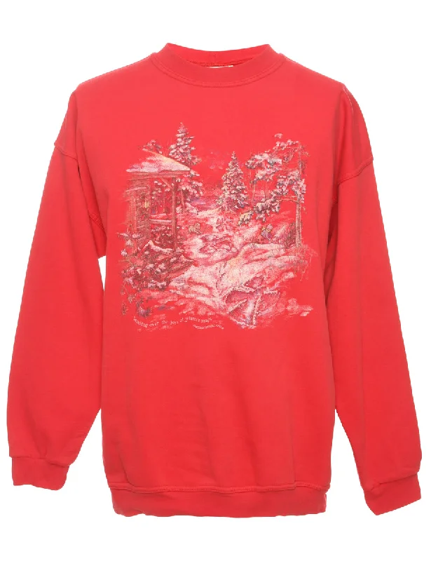 Red Printed Sweatshirt - M