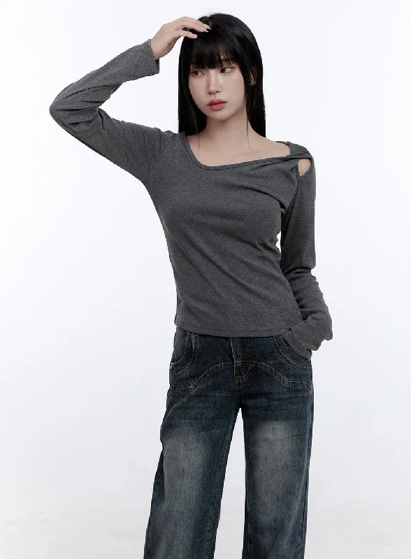 Unbalanced Cut Out Long Sleeve Top CD420