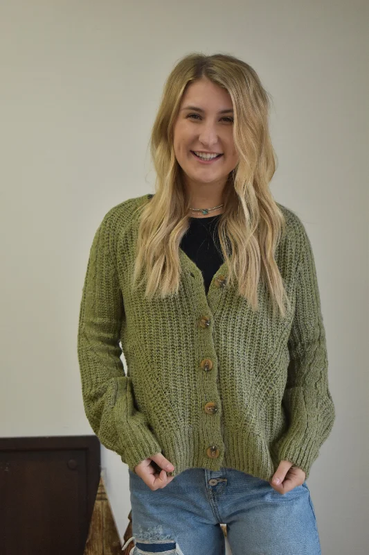 Olive Button-Up Knit Sweater