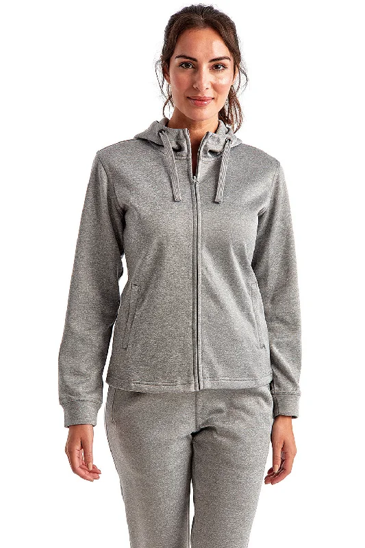 TriDri Womens Moisture Wicking Full Zip Hooded Sweatshirt Hoodie w/ Pockets - Grey Melange