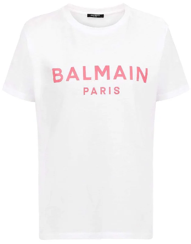 White and Pink Printed Logo Tee