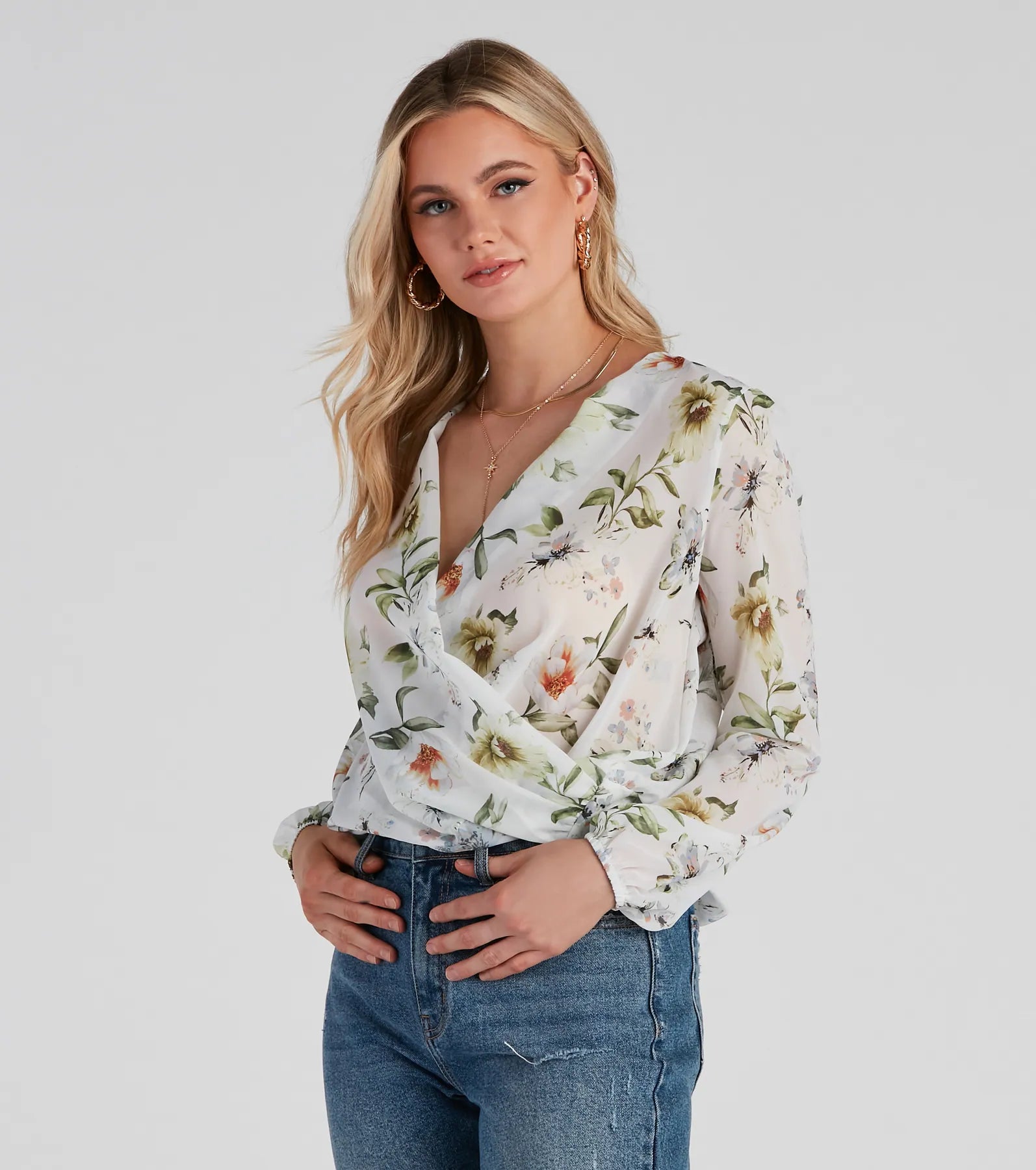 Floral Romance Chiffon Surplice Top