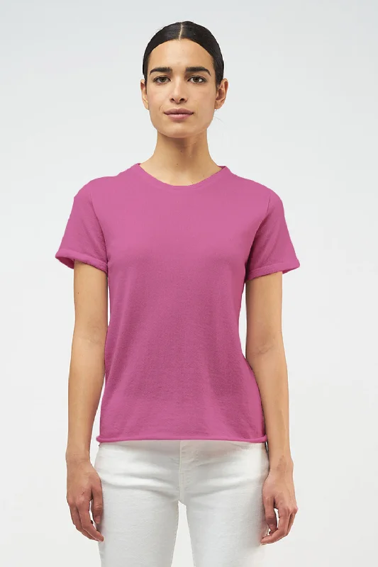 Majestic Washable Cashmere Short Sleeve Cashmere Crewneck in Fuschia